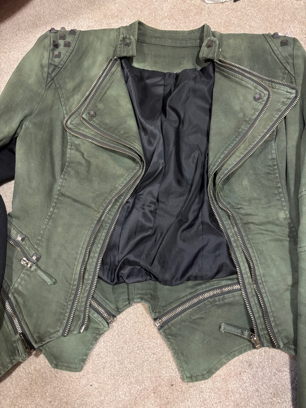 Women's Olive Green Moto Jacket - Picture 2 of 3